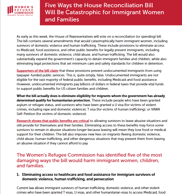 Five Ways the House Reconciliation Bill Will Be Catastrophic for Immigrant Women and Families